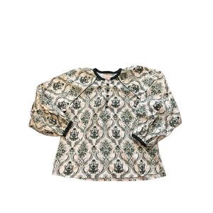 Mason's Daughter Green and Ivory Trellis Linen Blouse Cottagecore